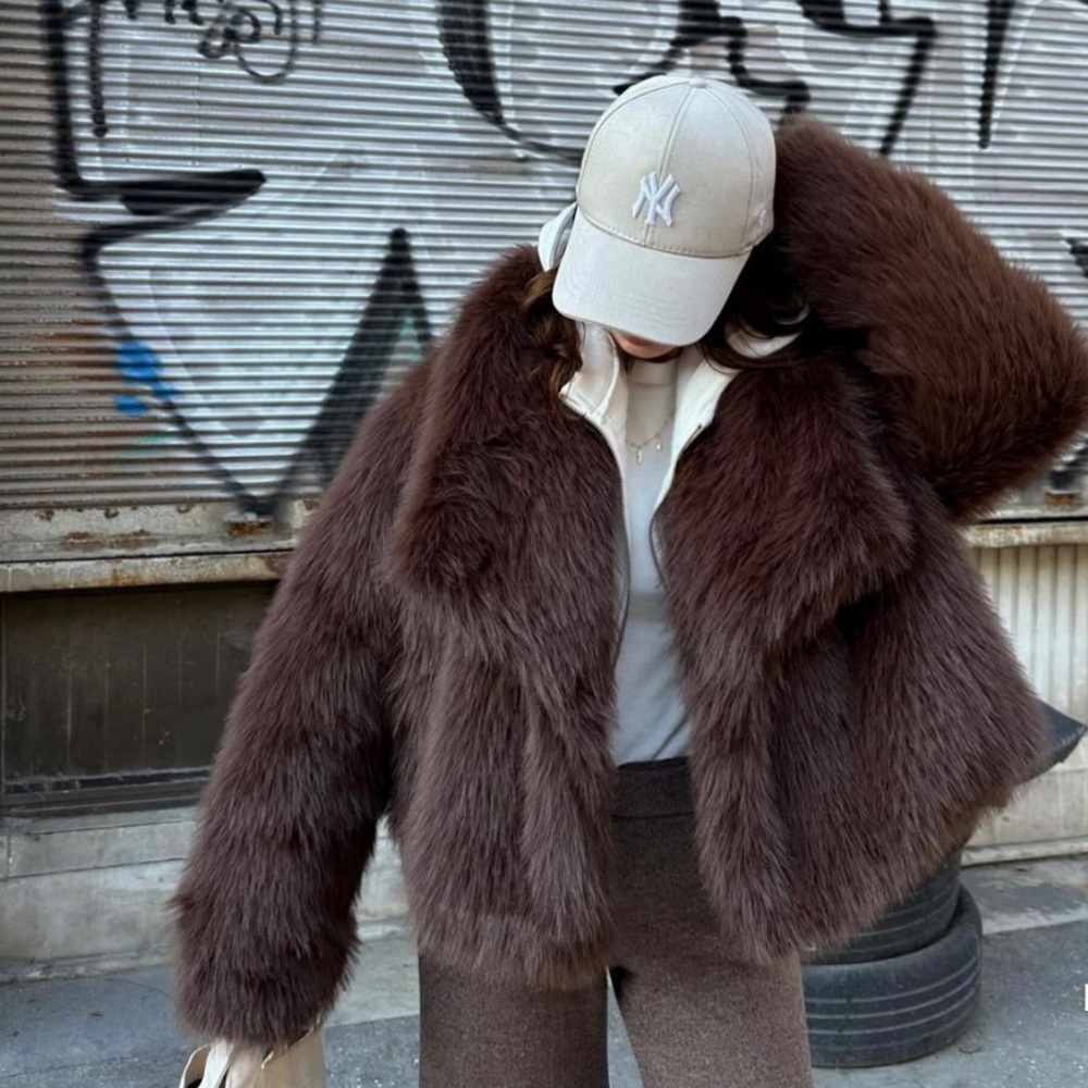 Luxurious Brown Faux Fur Jacket women shaggy coat